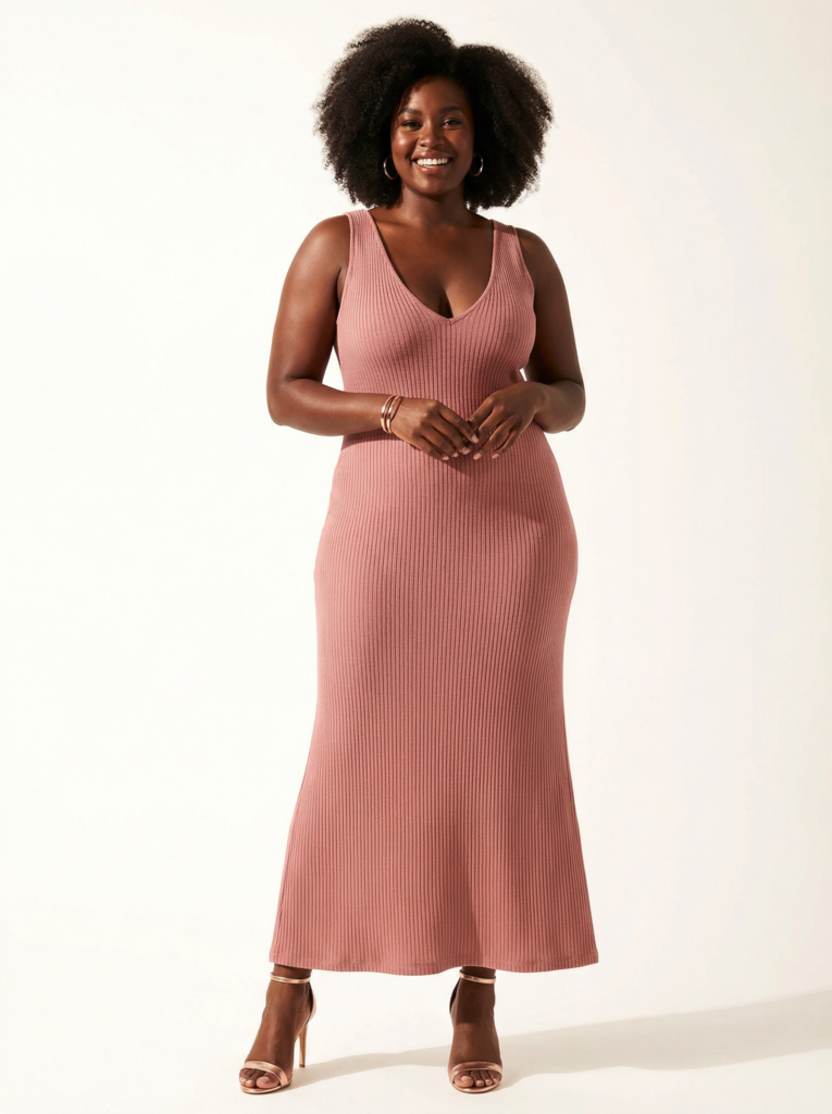 Full body fashion portrait of a tall curvy African 1769569910305
