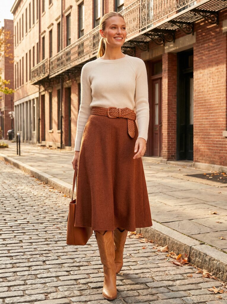 Accentuate your waist with a wide belt, and suddenly your proportions are transformed. Perfect for brick streets, vintage cafés, and weekend outings where you want comfort without sacrificing sophistication.