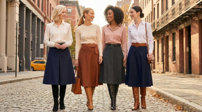 main1 A line wool skirt and long boots for a lower body figure